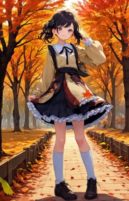 紅葉狩りとフリルの少女