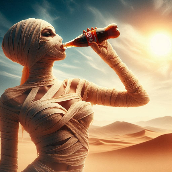 コカコーラを飲む女性ミイラ