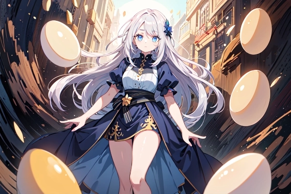 卵と銀髪の少女（7枚）＆アワートAIにも投稿はじめました！