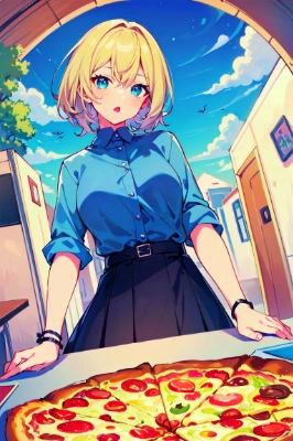 美味しそうなピザを前にして