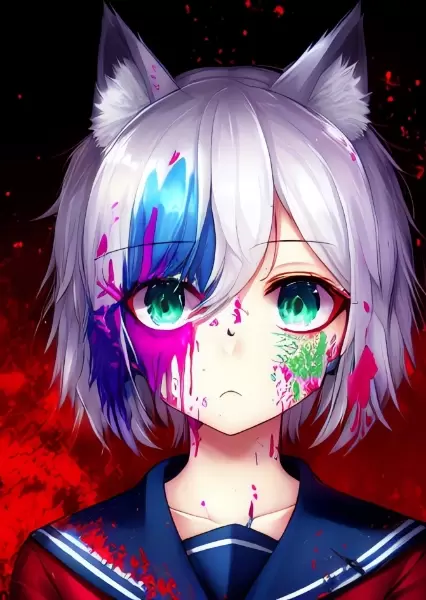 通学中に頭上で作業していた人からペンキをぶちまけられてスプラッターな見た目になりつつ無の感情を取得した狐の女の子
