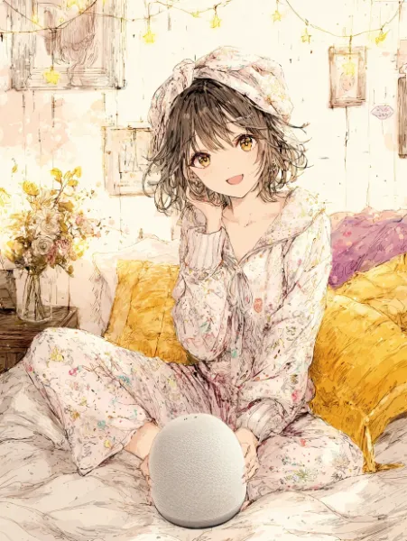 パジャマ姿のゆったりタイム。