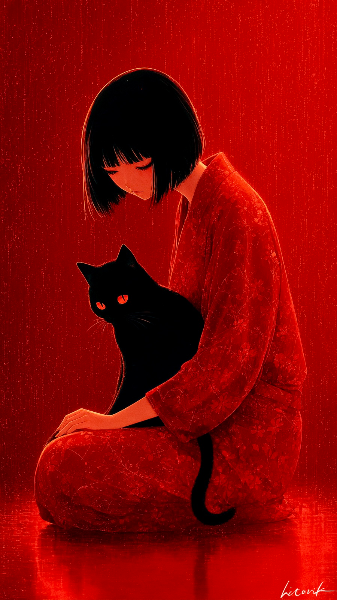紅の夜と黒猫／スマホ壁紙アーカイブ