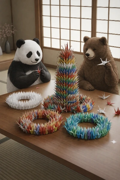 縦長の吊るし千羽鶴作るはずが...鶴のリースになった件