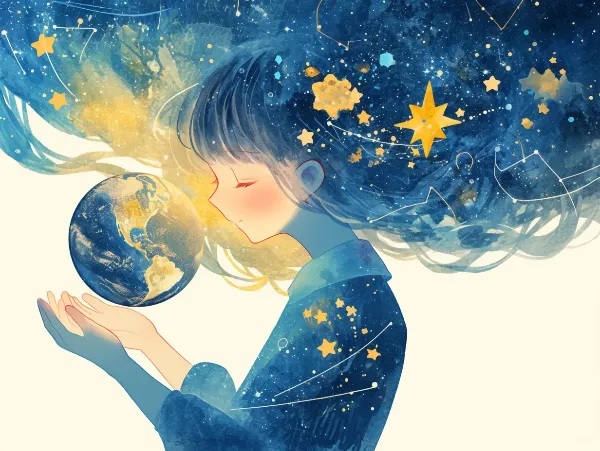 星空の髪に抱かれる地球