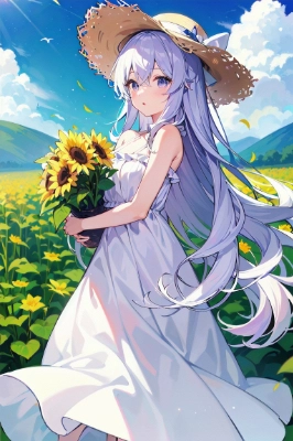 麦わら帽子に白ワンピの女の子