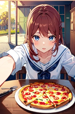 ピザと自撮り