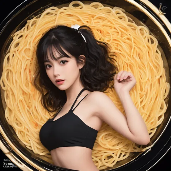 麺のベッドで誘う少女