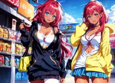 買い物中の姉妹