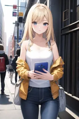 スマホを持った金髪ちゃん