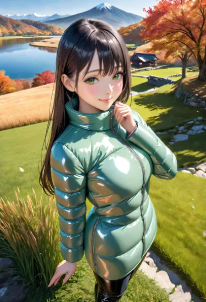 ミントグリーンのダウンコート