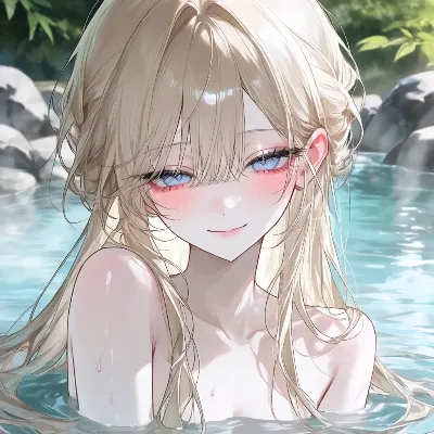 水辺に浮かぶ金髪の美少女