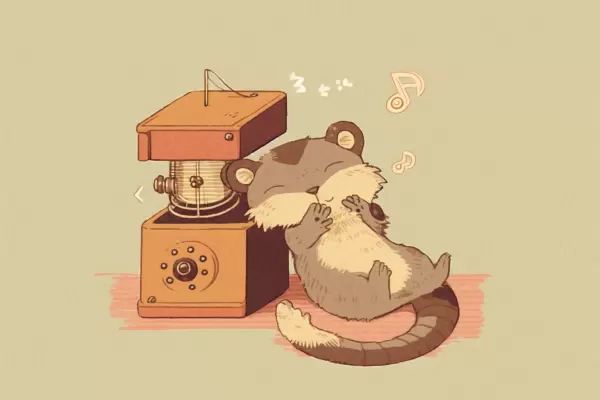 オルゴールを聞くイタチ