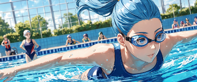 泳いでる青髪さん