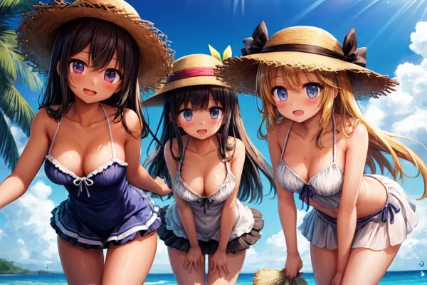 夏のビーチで楽しむ少女たち