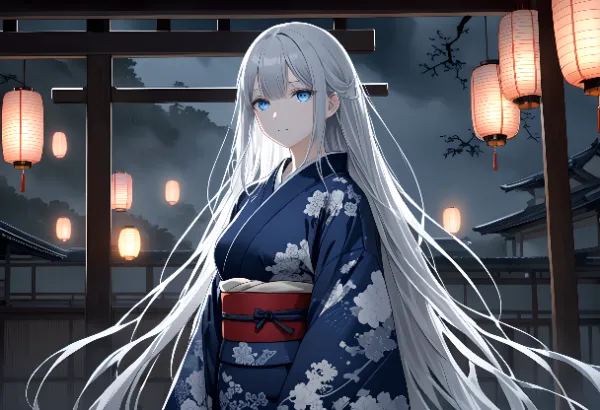 銀髪の少女と夜の提灯