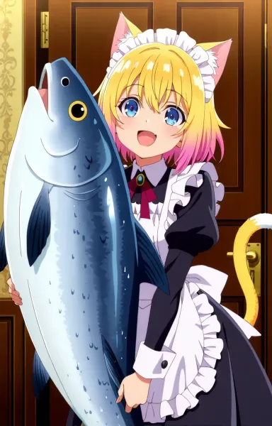 ご主人様、大物が釣れたニャ！