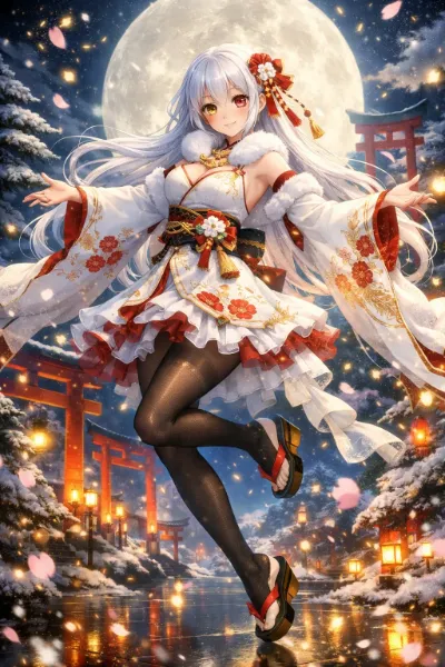 雪月下の白き巫女の舞