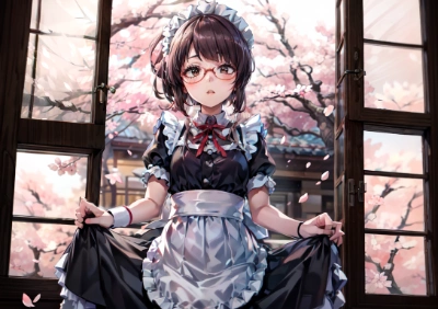 桜とメイド、眼鏡を添えて
