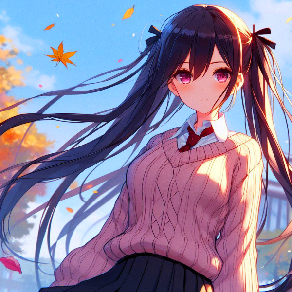 セーター制服な、黒髪ツインテール少女＊(2枚)