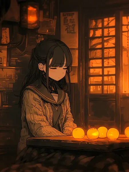 コタツでうとうとするサイボーグ娘