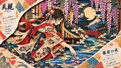 藤影の夜に花びらを掬う