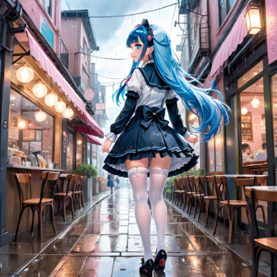 雨の中の青髪さん