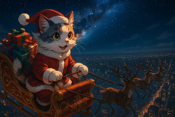 星空を駆ける猫サンタの贈り物