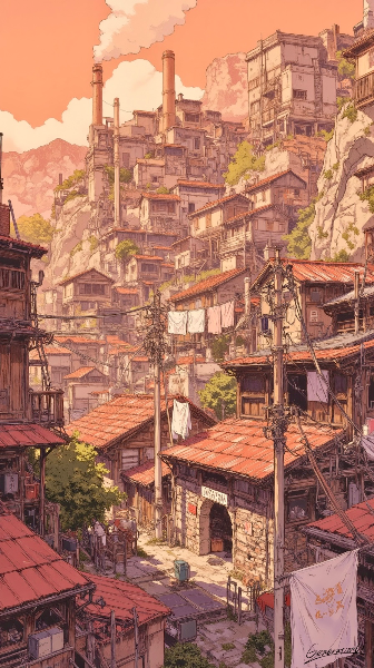 岩肌に刻まれた炭鉱町／スマホ壁紙アーカイブ