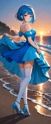 すてきな夕焼けと青髪さん