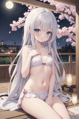 夜桜と銀髪少女