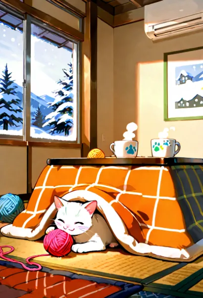 白猫の秘密の冬遊び