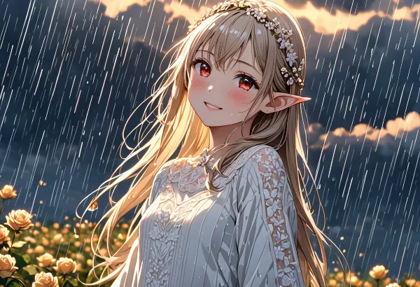 雨の花畑に咲くエルフの約束