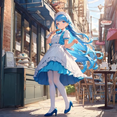 朝の青髪ウエイトレスさん