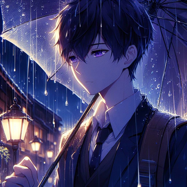 傘をさして、夜歩く、黒髪短髪男性…(20枚)その2