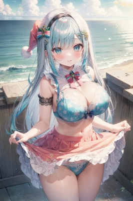 真夏の海のサンタさん