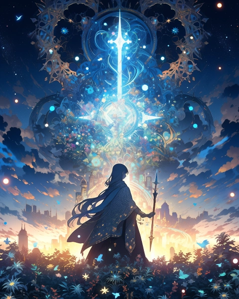 女剣士と曼荼羅の夜空