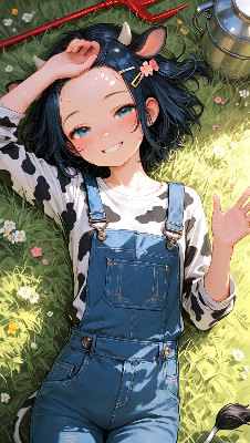 牛娘の草原休憩と小さな冒険