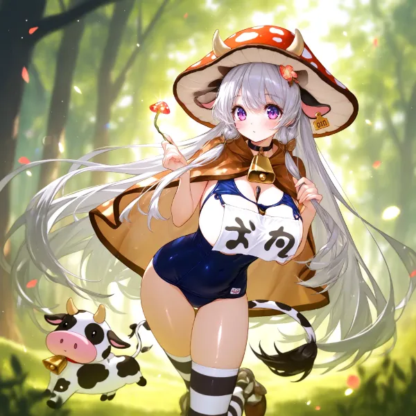 (自動生成)きのこ牛娘の森散策