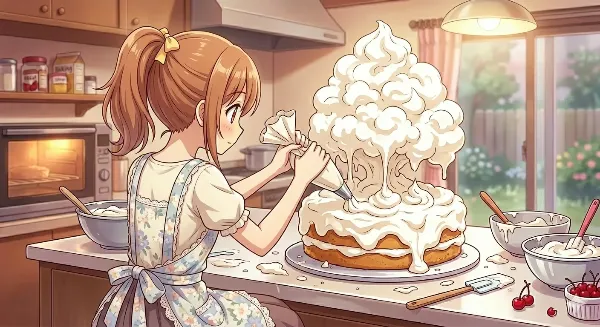 ふわふわクリームのケーキ作り